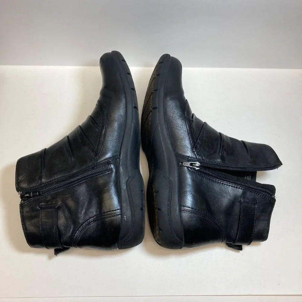 Clarks Christine Club Ankle Black Leather Boots Womens 9.5M Buckle Side Zipper - Picture 7 of 10